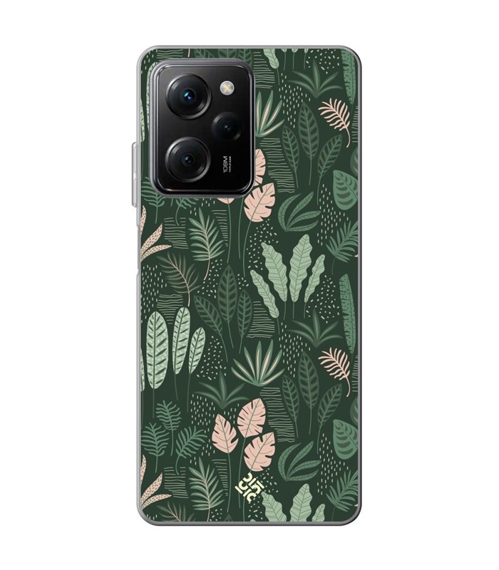 Funda para [ POCO X5 Pro 5G ] Dibujo Botánico [ Patron Flora Vegetal Verde y Rosa ] de Silicona Flexible