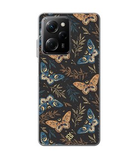 Funda para [ POCO X5 Pro 5G ] Dibujo Esotérico [ Boho Fondo Mágico con Ramas y Mariposas y Polillas ] de Silicona