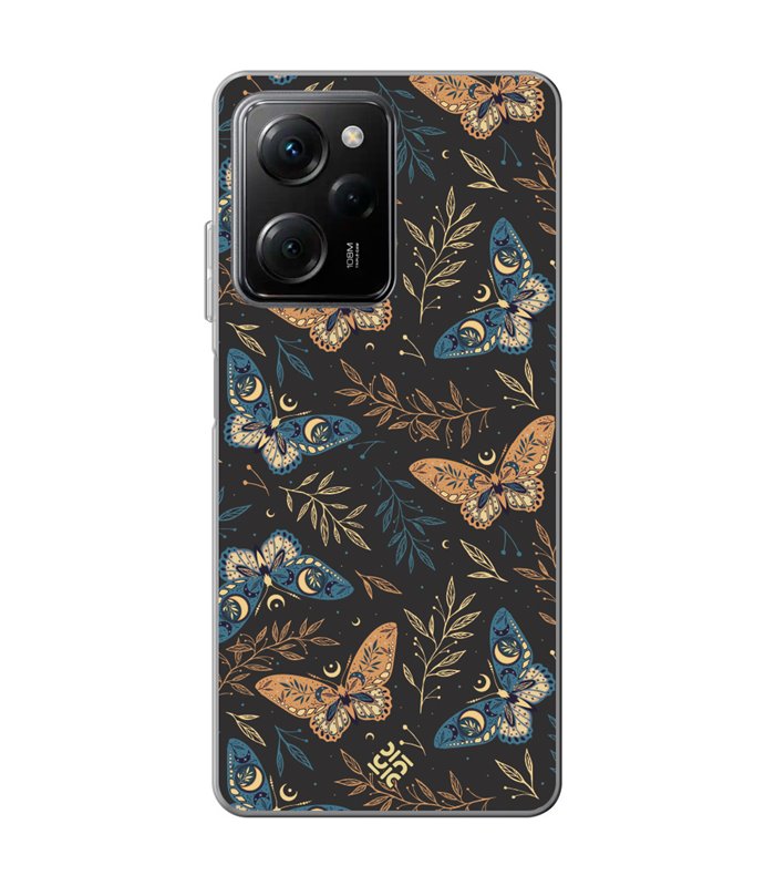 Funda para [ POCO X5 Pro 5G ] Dibujo Esotérico [ Boho Fondo Mágico con Ramas y Mariposas y Polillas ] de Silicona