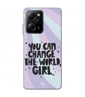 Funda para [ POCO X5 Pro 5G ] Dibujo Frases Guays [ You Can Change The World Girl ] de Silicona Flexible 