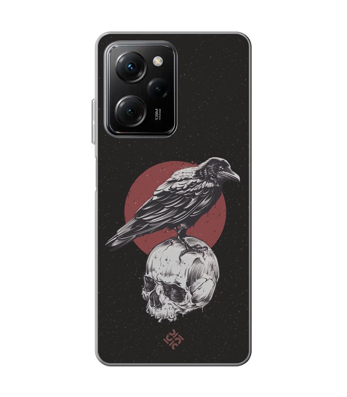 Funda para [ POCO X5 Pro 5G ] Dibujo Gotico [ Cuervo Sobre Cráneo ] de Silicona Flexible para Smartphone