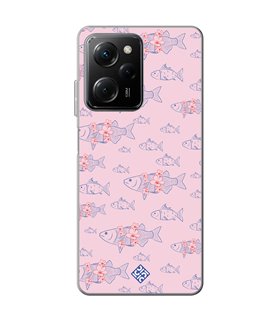 Funda para [ POCO X5 Pro 5G ] Dibujo Japones [ Sakura y Pescado Rosa Pastel ] de Silicona