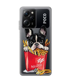 Funda para [ POCO X5 Pro 5G ] Dibujo Mascotas [ Perrito Bulldog con Patatas ] de Silicona Flexible