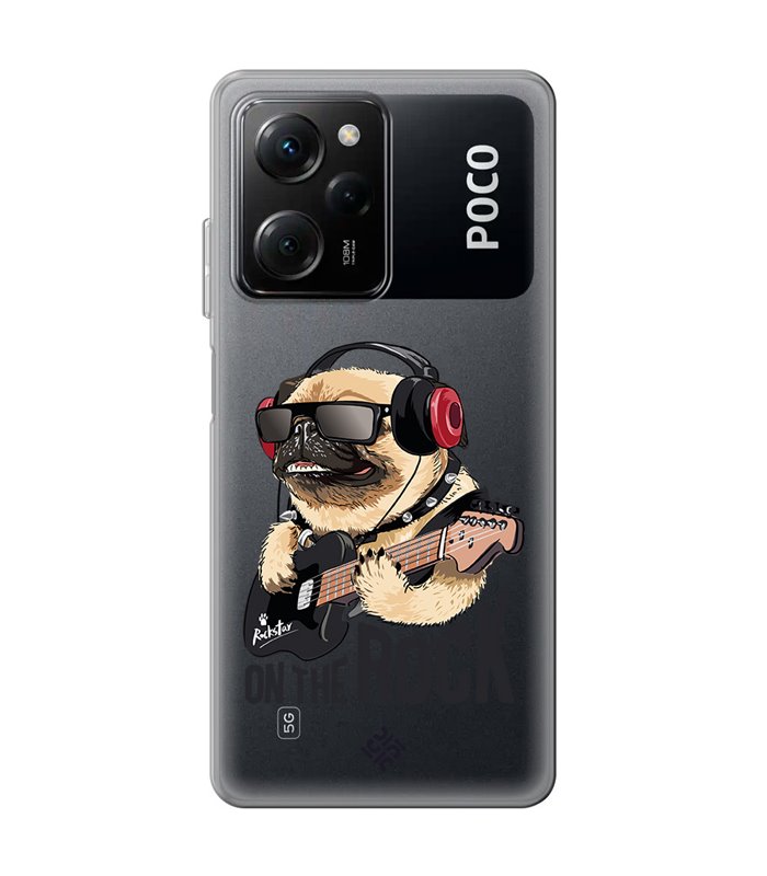 Funda para [ POCO X5 Pro 5G ] Diseño Música [ Pug Perro con Auriculares ] de Silicona Flexible