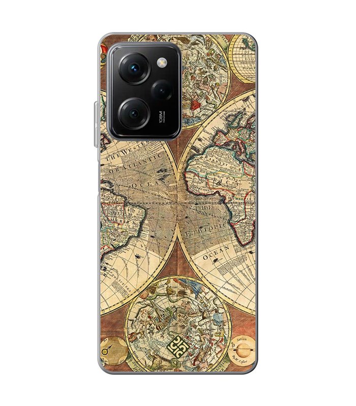 Funda para [ POCO X5 Pro 5G ] Dibujo Auténtico [ Antiguo Mapa Mundi ] de Silicona Flexible