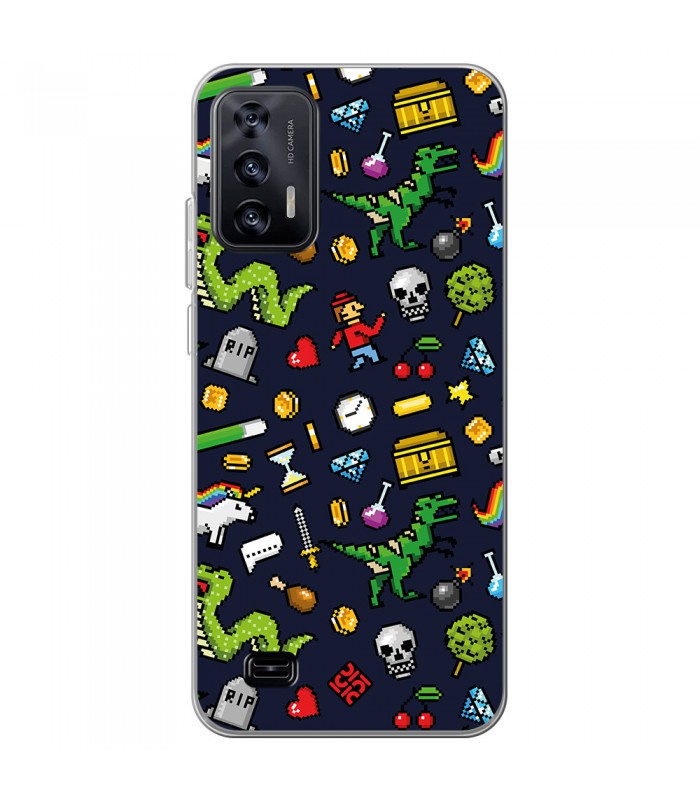 Funda para [ Oukitel C31 ] Dibujo Gamers [ Iconos de Juego Retro Pixel Art 8 Bits ] de Silicona Flexible