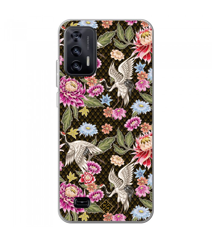 Funda para [ Oukitel C31 ] Dibujo Japones [ Estampado de Flores y Grúas Blancas ] de Silicona