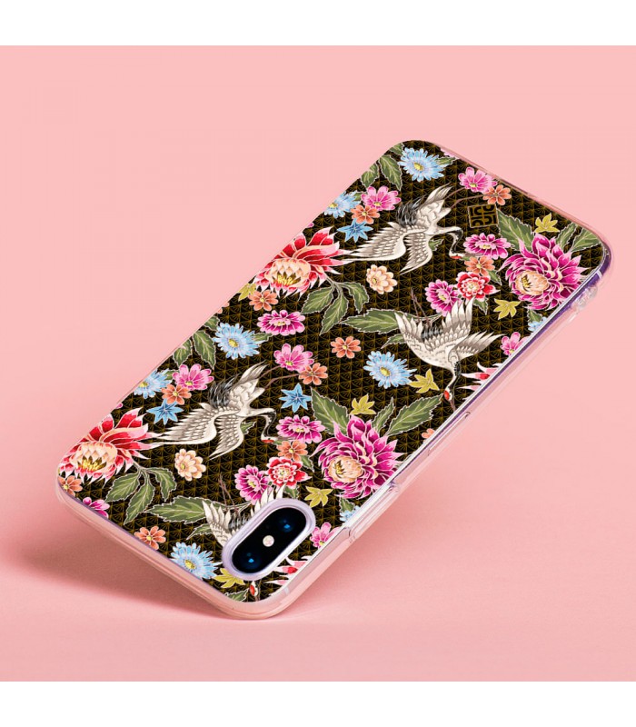 Funda para [ Oukitel C31 ] Dibujo Japones [ Estampado de Flores y Grúas Blancas ] de Silicona