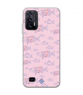 Funda para [ Oukitel C31 ] Dibujo Japones [ Sakura y Pescado Rosa Pastel ] de Silicona