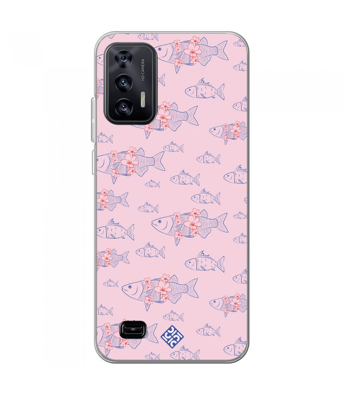 Funda para [ Oukitel C31 ] Dibujo Japones [ Sakura y Pescado Rosa Pastel ] de Silicona