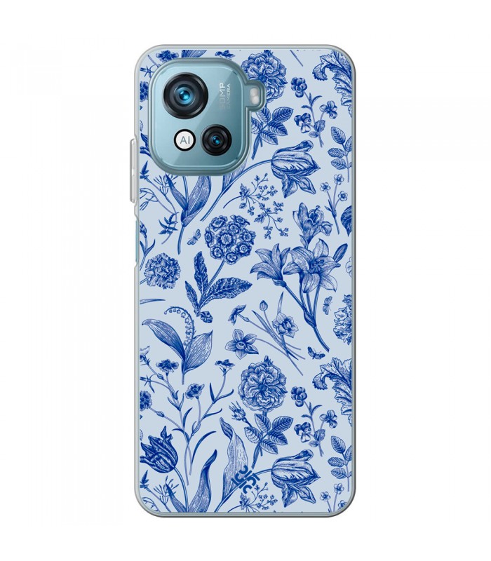 Funda para [ Blackview Oscal C80 ] Dibujo Botánico [ Flores Silvestres Patron Azul ] de Silicona Flexible