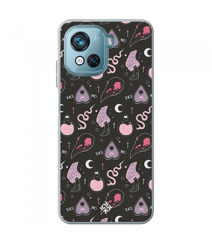 Funda para [ Blackview Oscal C80 ] Dibujo Gotico [ Diseño Brujería en Tonos Pastel y Fondo Negro ] de Silicona