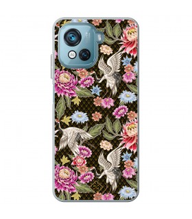 Funda para [ Blackview Oscal C80 ] Dibujo Japones [ Estampado de Flores y Grúas Blancas ] de Silicona