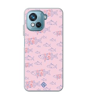 Funda para [ Blackview Oscal C80 ] Dibujo Japones [ Sakura y Pescado Rosa Pastel ] de Silicona