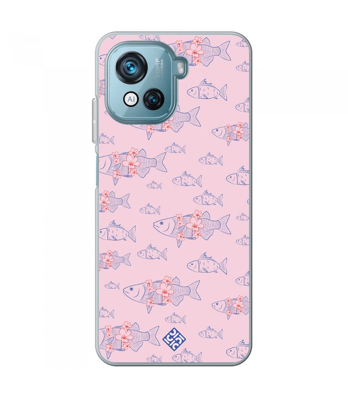 Funda para [ Blackview Oscal C80 ] Dibujo Japones [ Sakura y Pescado Rosa Pastel ] de Silicona