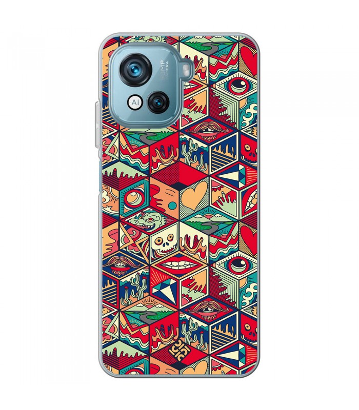 Funda para [ Blackview Oscal C80 ] Dibujo Auténtico [ Diseño Doodle Arte con Elementos Ornamentales ] de Silicona