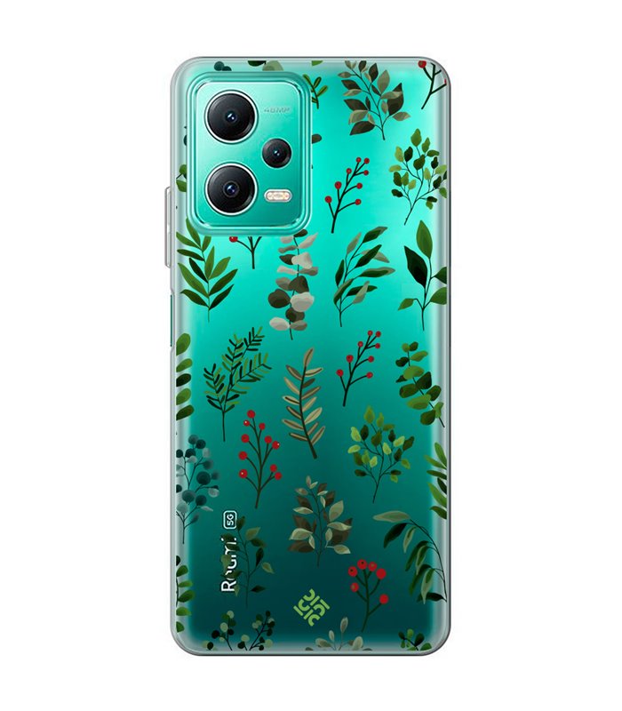 Funda para [ Xiaomi Redmi Note 12 5G ] Dibujo Botánico [ Hojas Ramas Verdes - Follaje Botánico ] de Silicona Flexible