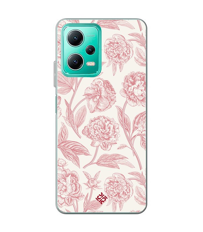 Funda para [ Xiaomi Redmi Note 12 5G ] Dibujo Botánico [ Flores Rosa Pastel ] de Silicona Flexible para Smartphone