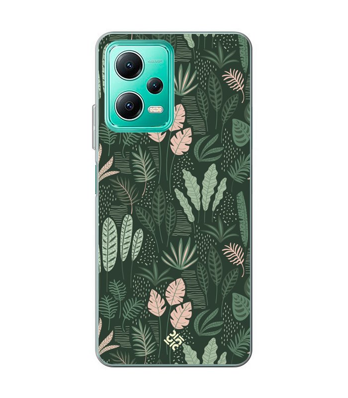 Funda para [ Xiaomi Redmi Note 12 5G ] Dibujo Botánico [ Patron Flora Vegetal Verde y Rosa ] de Silicona Flexible