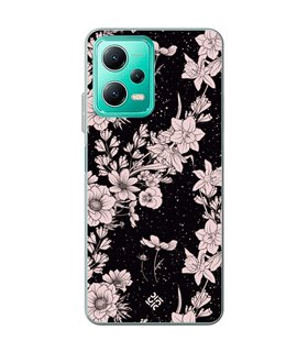 Funda para [ Xiaomi Redmi Note 12 5G ] Dibujo Botánico [ Flores de amapola daffodil, anémona, violeta en fondo estrellado ] 