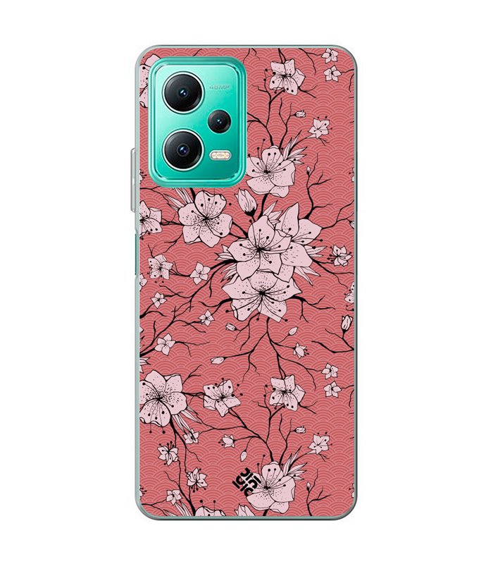 Funda para [ Xiaomi Redmi Note 12 5G ] Dibujo Botánico [ Flores sakura con patron japones ] de Silicona Flexible