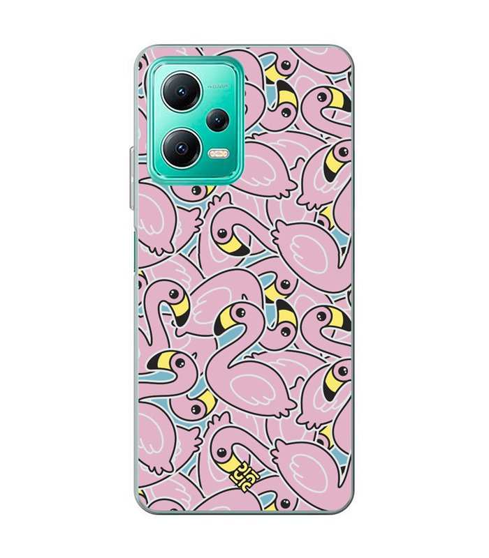 Funda para [ Xiaomi Redmi Note 12 5G ] Dibujo Cute [ Pegatinas Flamenco ] de Silicona Flexible para Smartphone