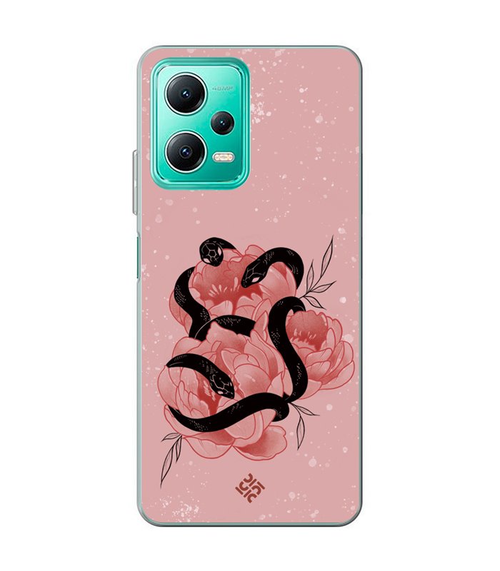 Funda para [ Xiaomi Redmi Note 12 5G ] Dibujo Esotérico [ Tentación Floral - Rosas con Serpientes ] de Silicona Flexible