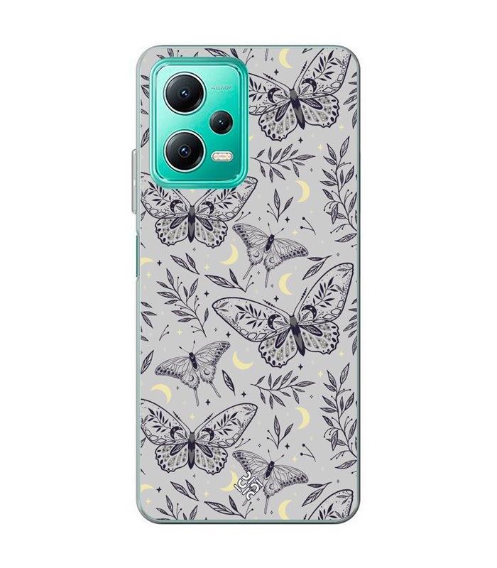 Funda para [ Xiaomi Redmi Note 12 5G ] Dibujo Esotérico [ Boho Fondo Mágico con Elementos de Espacio Gris Estrellas ] 