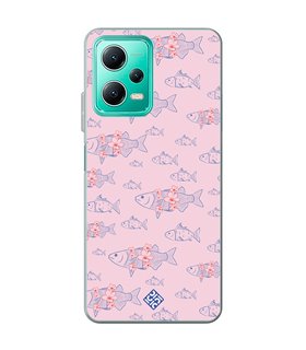 Funda para [ Xiaomi Redmi Note 12 5G ] Dibujo Japones [ Sakura y Pescado Rosa Pastel ] de Silicona