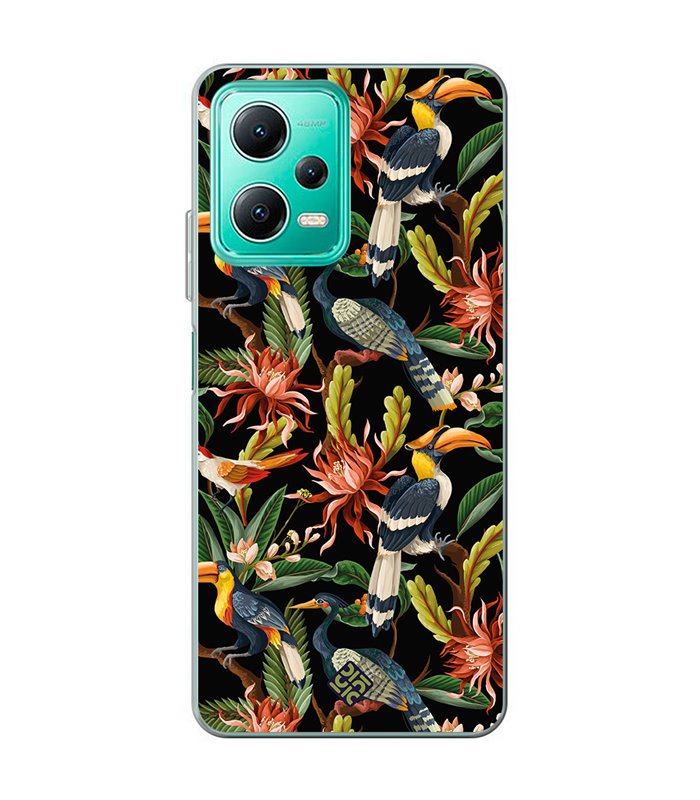 Funda para [ Xiaomi Redmi Note 12 5G ] Dibujo Mascotas [ Estampado Aves y Hojas y Flores Tropicales ] de Silicona