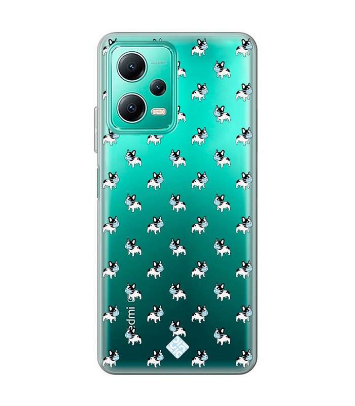 Funda para [ Xiaomi Redmi Note 12 5G ] Dibujo Mascotas [ Bulldog Frances con Mascarilla ] de Silicona Flexible