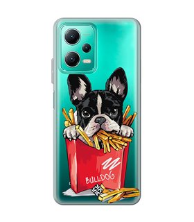 Funda para [ Xiaomi Redmi Note 12 5G ] Dibujo Mascotas [ Perrito Bulldog con Patatas ] de Silicona Flexible