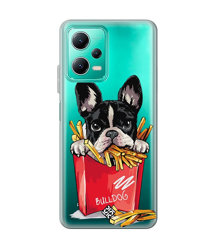 Funda para [ Xiaomi Redmi Note 12 5G ] Dibujo Mascotas [ Perrito Bulldog con Patatas ] de Silicona Flexible