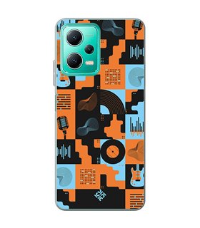 Funda para [ Xiaomi Redmi Note 12 5G ] Diseño Música [ Iconos Música Naranja y Azul ] de Silicona Flexible