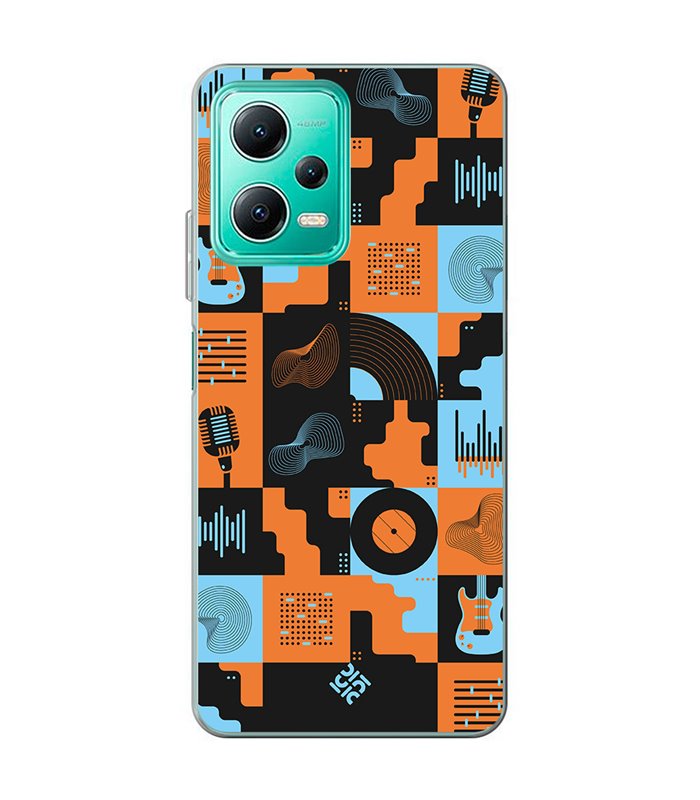 Funda para [ Xiaomi Redmi Note 12 5G ] Diseño Música [ Iconos Música Naranja y Azul ] de Silicona Flexible