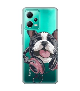 Funda para [ Xiaomi Redmi Note 12 5G ] Diseño Música [ Perro Feliz Escuchando Música ] de Silicona Flexible