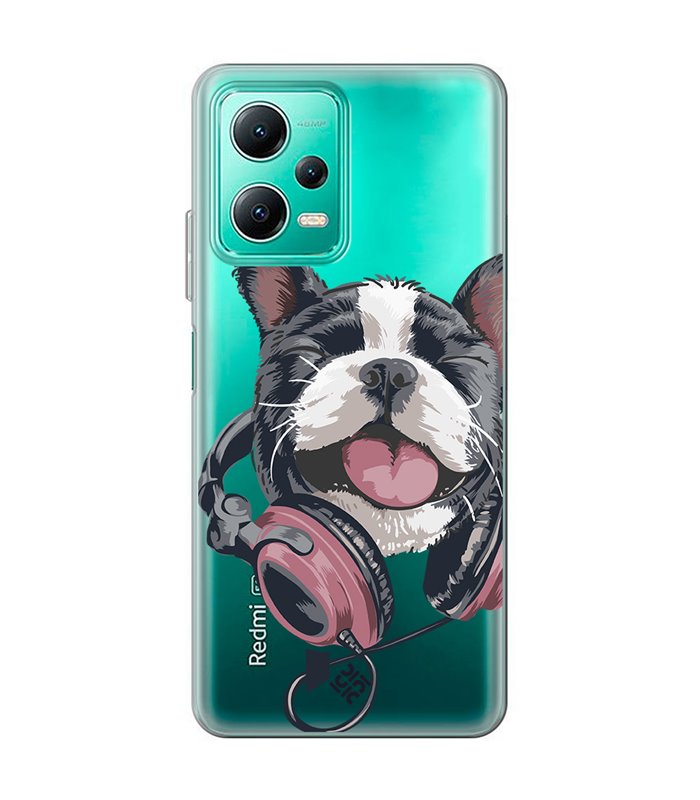 Funda para [ Xiaomi Redmi Note 12 5G ] Diseño Música [ Perro Feliz Escuchando Música ] de Silicona Flexible