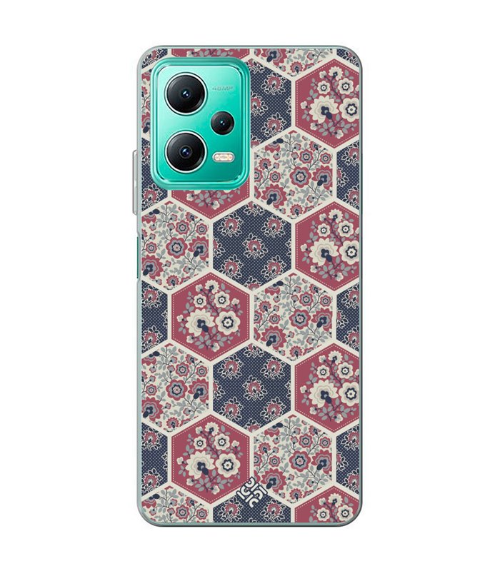 Funda para [ Xiaomi Redmi Note 12 5G ] Dibujo Tendencias [ Diseño Azulejos Hexágonales con Flores ] de Silicona Flexible