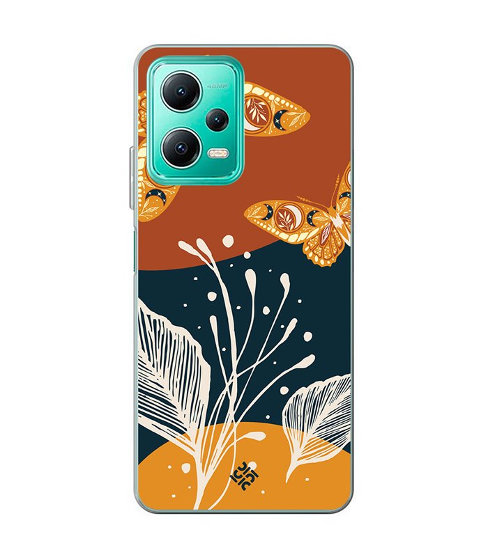 Funda para [ Xiaomi Redmi Note 12 5G ] Dibujo Auténtico [ Arte Contemporáneo - Hojas y Mariposas ] de Silicona Flexible