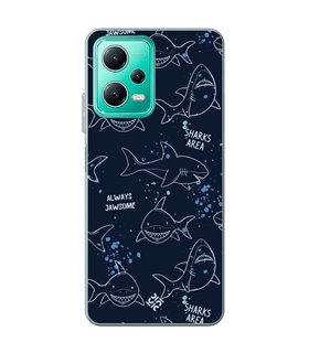 Funda para [ Xiaomi Redmi Note 12 5G ] Dibujo Auténtico [ Sharks Area ] de Silicona Flexible para Smartphone