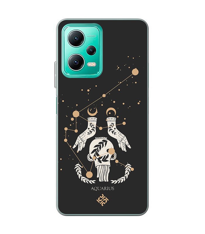 Funda para [ Xiaomi Redmi Note 12 5G ] Dibujo Zodiaco [ Signo Zodiacal - Acuario ] de Silicona Flexible para Smartphone 