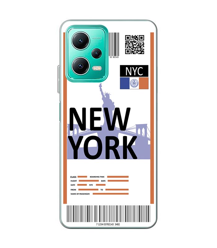 Funda para [ Xiaomi Redmi Note 12 5G ] Billete de Avión [ New York ] de Silicona Flexible para Smartphone 