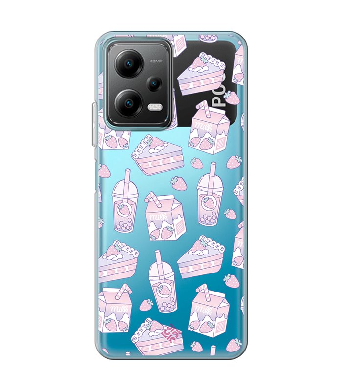 Funda para [ POCO X5 5G ] Dibujo Cute [ Postres de Fresa En Rosa Pastel ] de Silicona Flexible