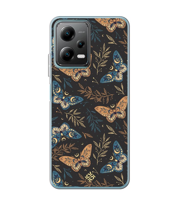 Funda para [ POCO X5 5G ] Dibujo Esotérico [ Boho Fondo Mágico con Ramas y Mariposas y Polillas ] de Silicona