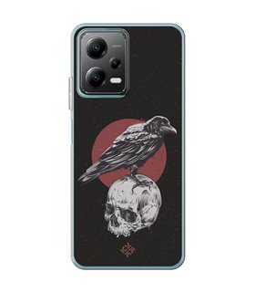 Funda para [ POCO X5 5G ] Dibujo Gotico [ Cuervo Sobre Cráneo ] de Silicona Flexible para Smartphone