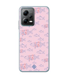 Funda para [ POCO X5 5G ] Dibujo Japones [ Sakura y Pescado Rosa Pastel ] de Silicona