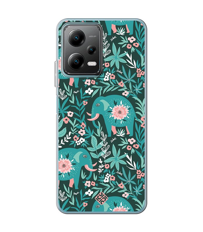 Funda para [ POCO X5 5G ] Dibujo Mascotas [ Estampado Elefantes Florales ] de Silicona Flexible 