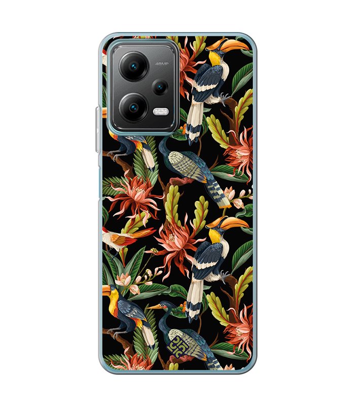 Funda para [ POCO X5 5G ] Dibujo Mascotas [ Estampado Aves y Hojas y Flores Tropicales ] de Silicona