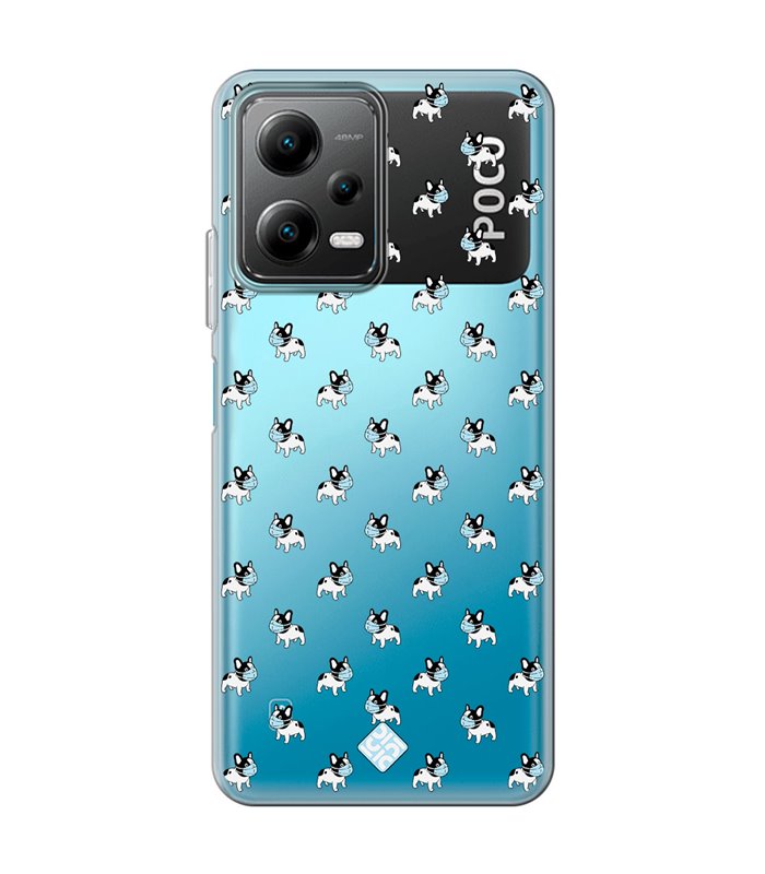 Funda para [ POCO X5 5G ] Dibujo Mascotas [ Bulldog Frances con Mascarilla ] de Silicona Flexible