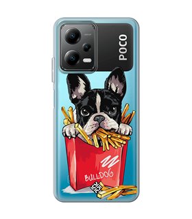Funda para [ POCO X5 5G ] Dibujo Mascotas [ Perrito Bulldog con Patatas ] de Silicona Flexible